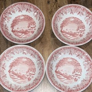 Spode winters eve Vintage Red and White bowl Set 4